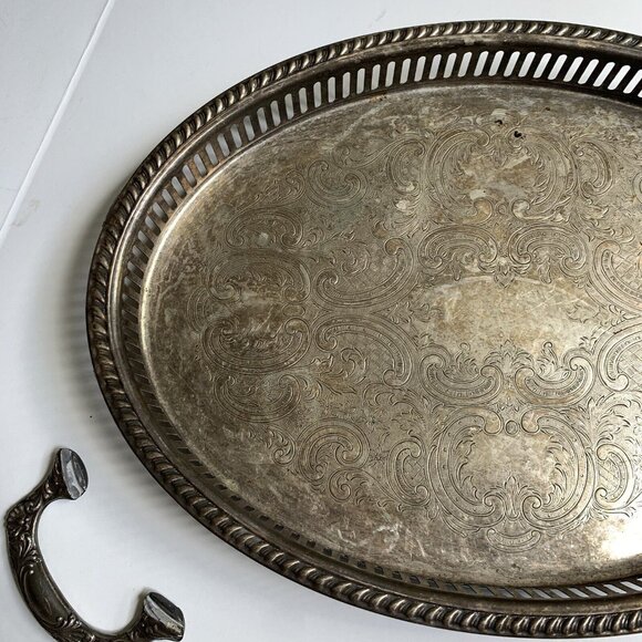 Kirk's  Silver Guild A-1 Footed Serving Tray Vintage Broken Handle - Picture 5 of 8